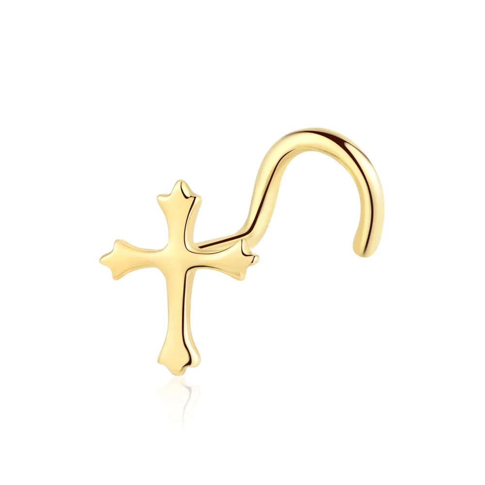 14K Solid Gold Cartoon Cross Nose Ring