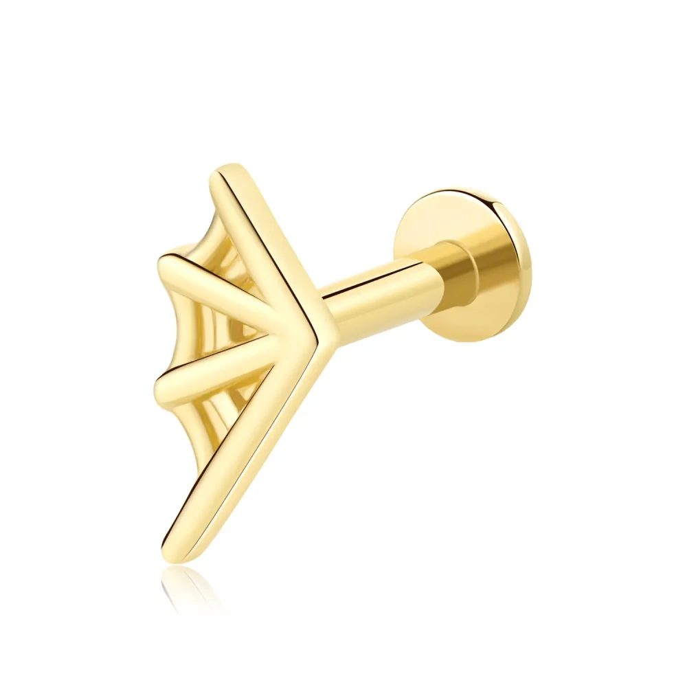 14K Solid Gold Threadless Labret Stud with Spider Web Design