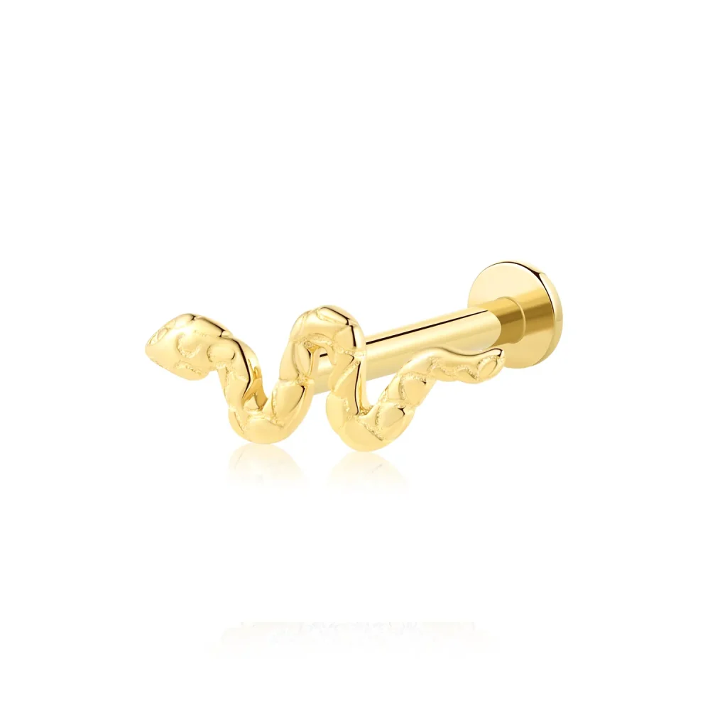 14K Solid Gold Threadless Simple Snake Labret Stud