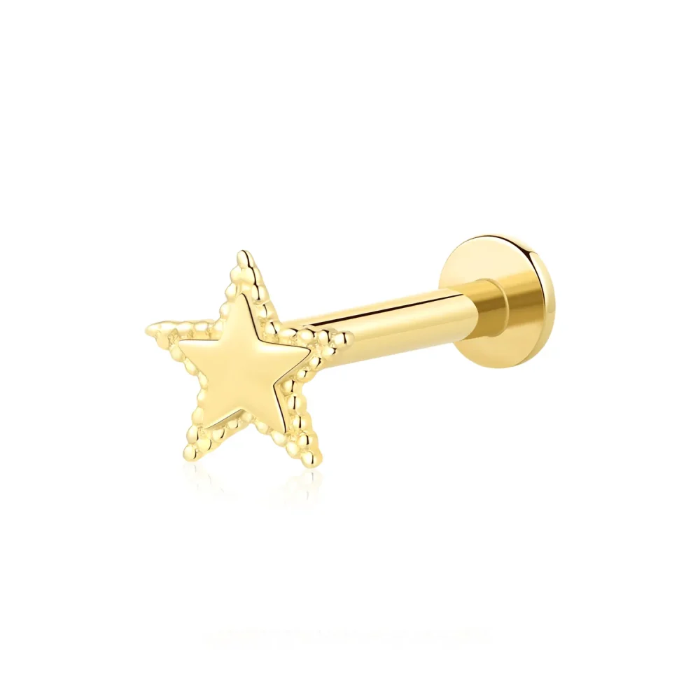 14K Solid Gold Threadless Star Labret Stud Piercing Jewelry