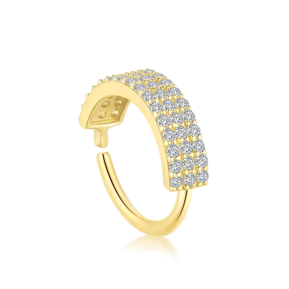 14K Solid Gold Seamless Ring with Triple Row CZ Stones