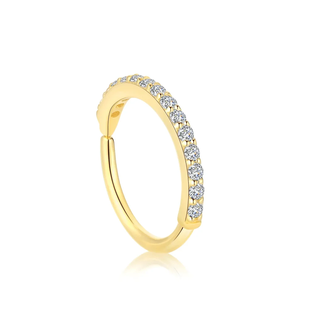 14K Solid Gold Seamless Ring with Single Row CZ Stones Piercing Jewelry