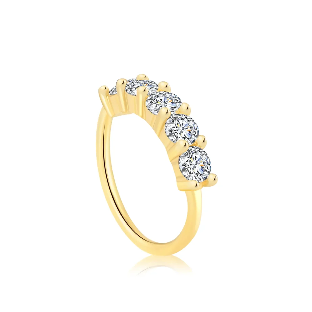 14K Solid Gold Seamless Ring with 5 Aligned CZ Stones