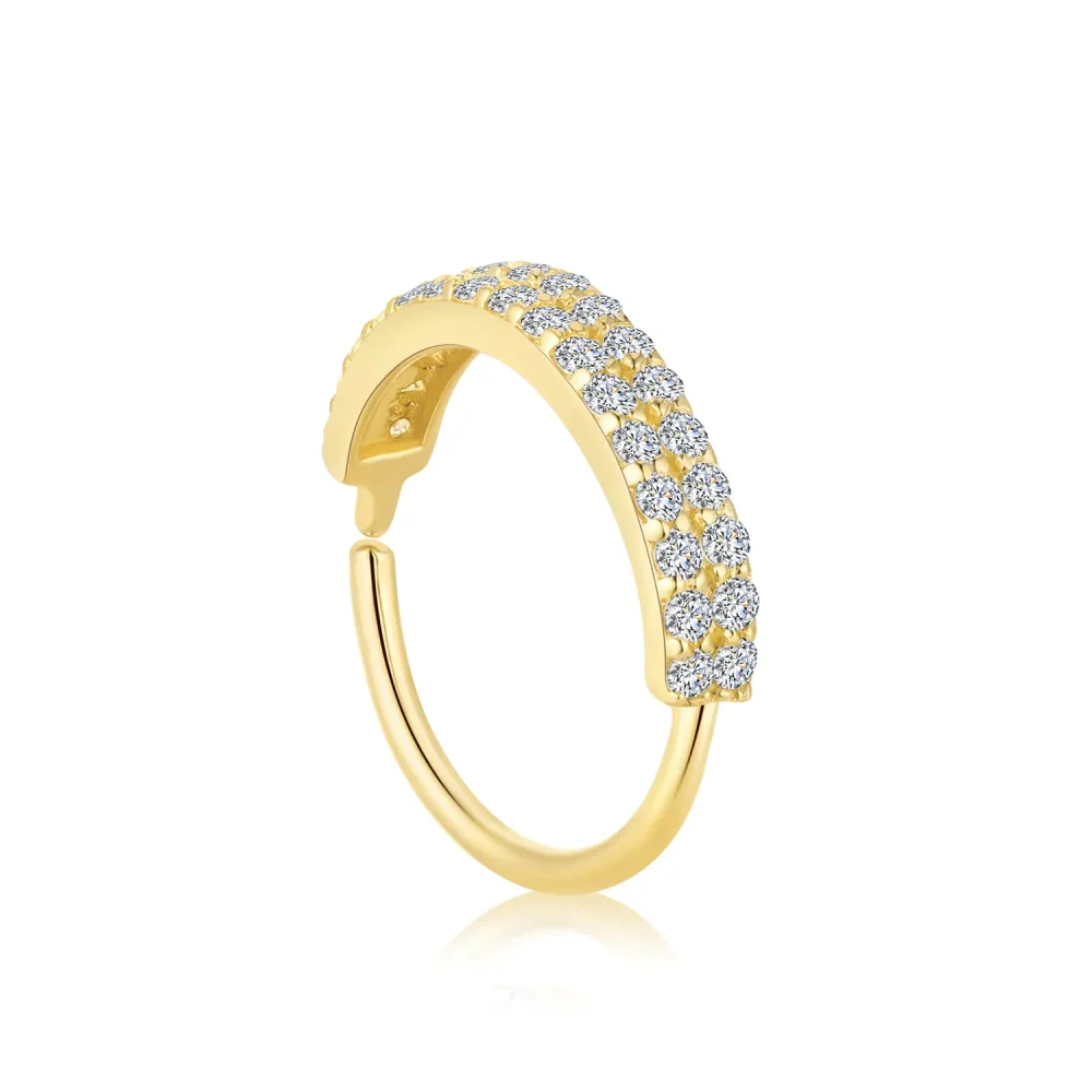 14K Solid Gold Seamless Ring with Double Row CZ Stones