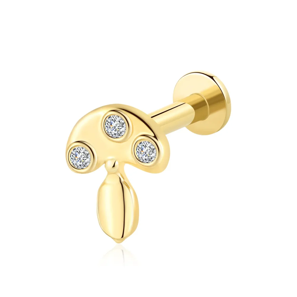 14K Solid Gold Jellyfish-Shaped Threadless Labret Stud with CZ Stone