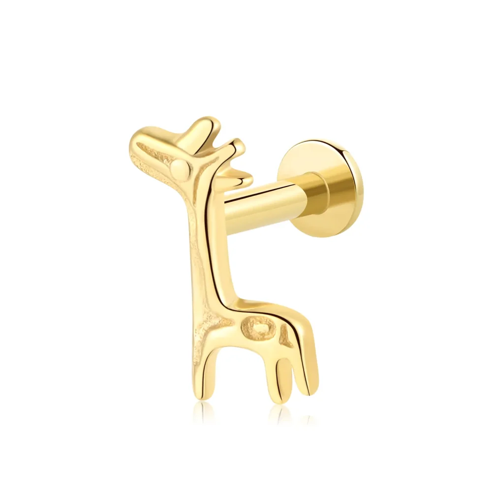 14K Solid Gold Giraffe-Shaped Threadless Labret Stud