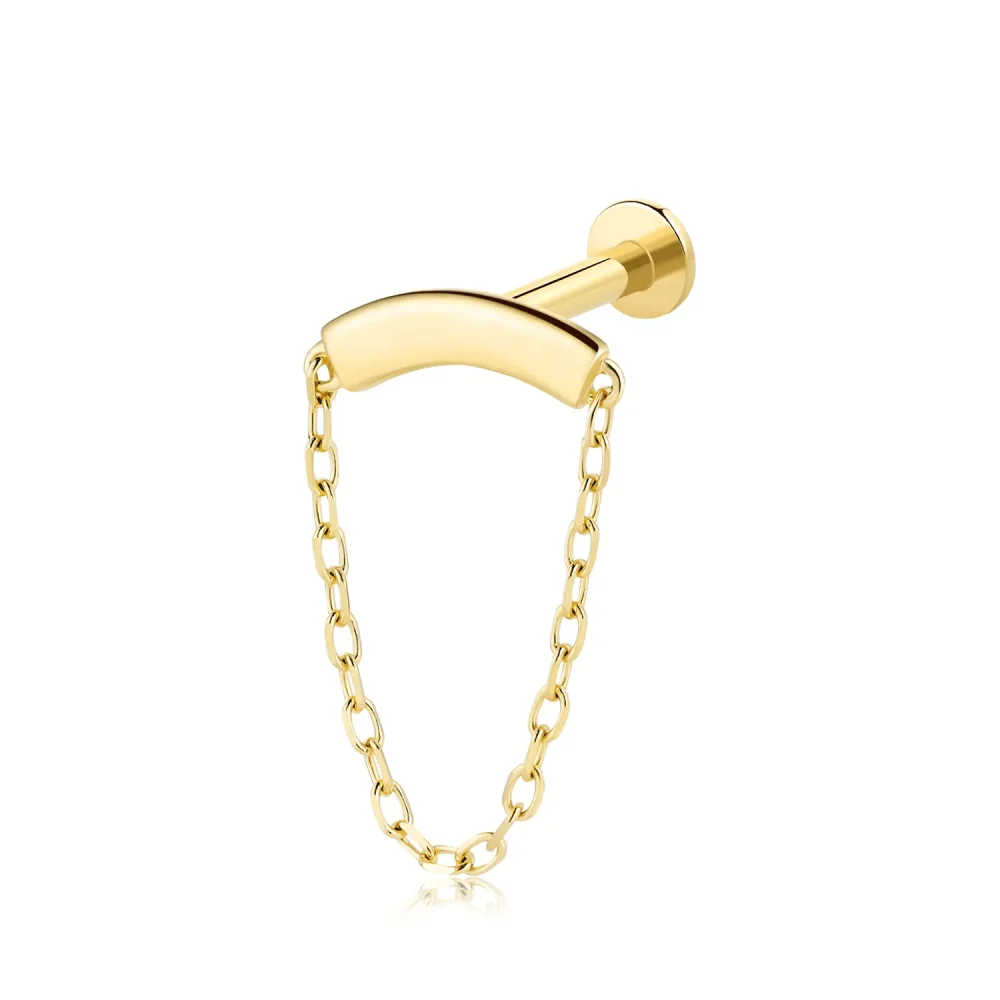 14K Solid Gold Threadless Labret Stud with Minimalist Chain Design