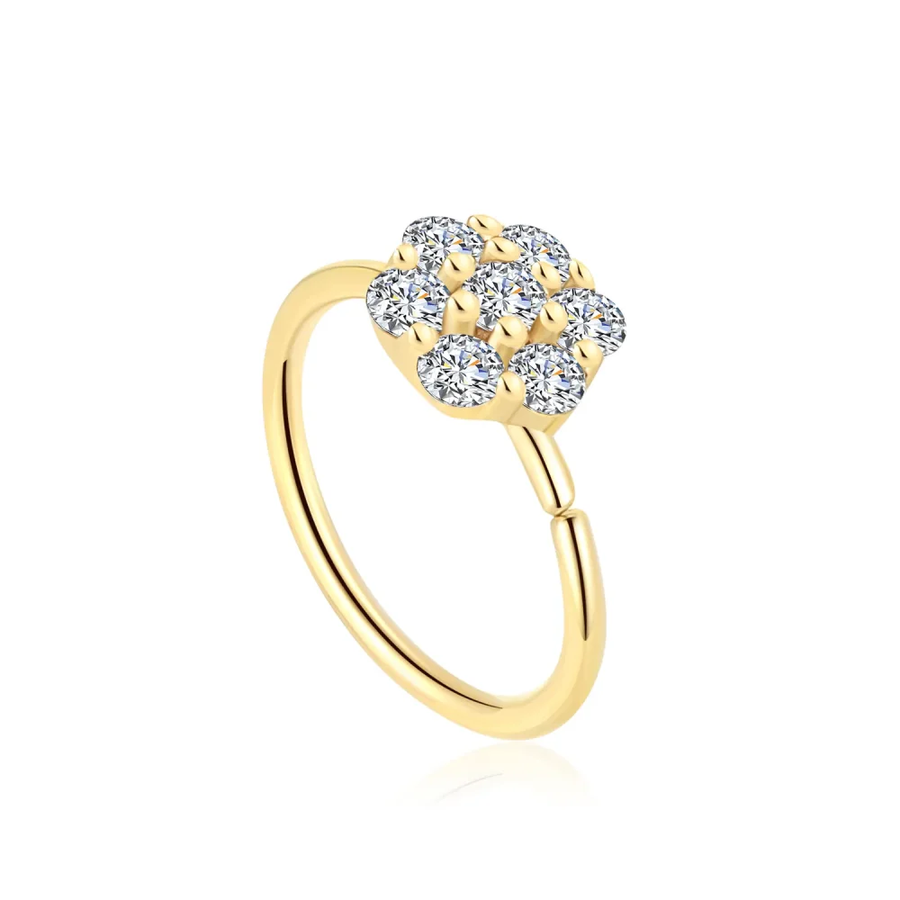 14K Solid Gold Seamless Ring with Seven CZ Stones